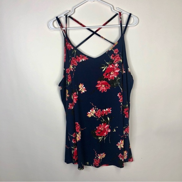 Papermoon navy blue red floral strappy back tank top 3x - Picture 3 of 12